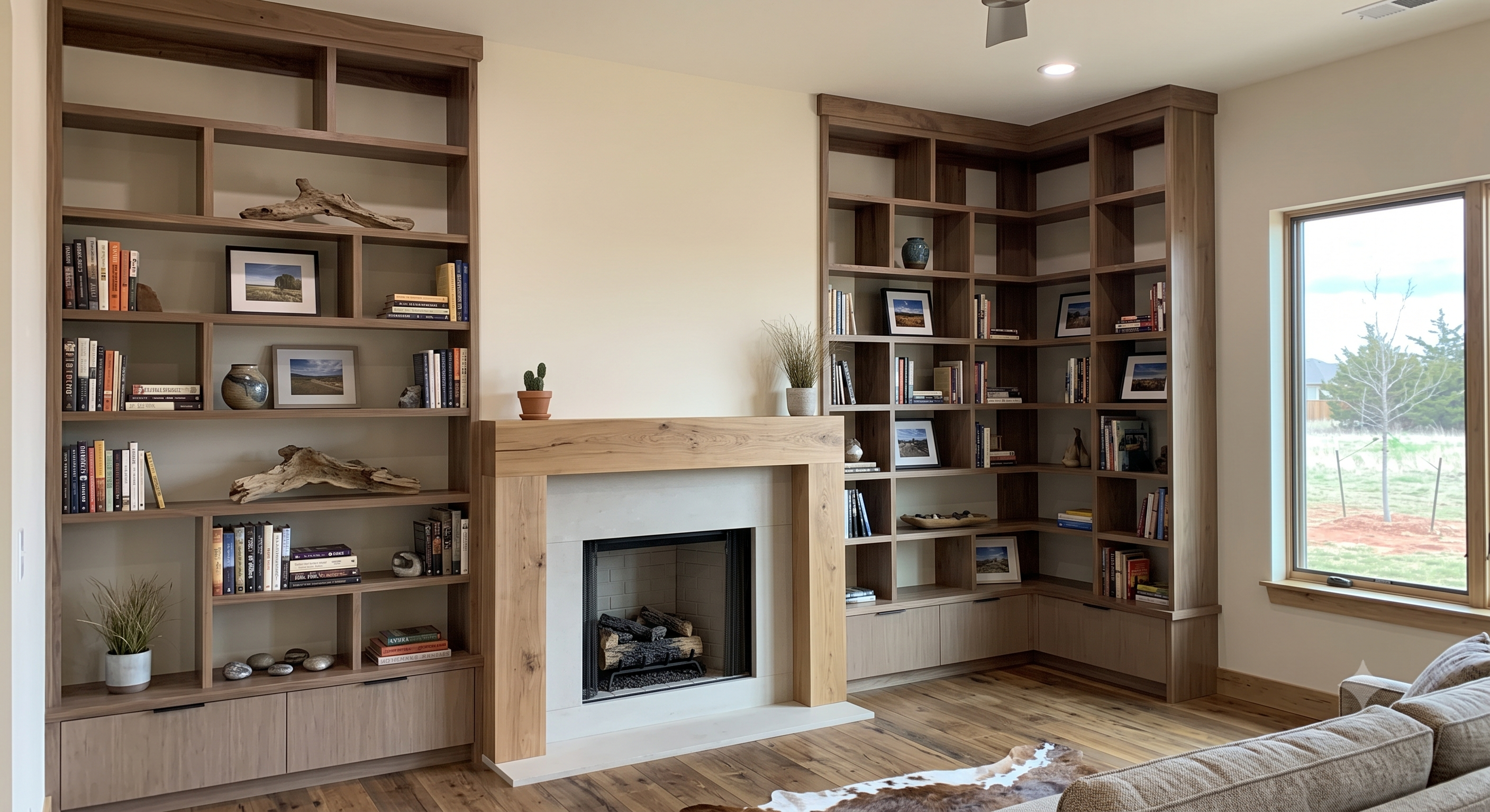 Solid wood bookshelf dado joinery and crown molding detail