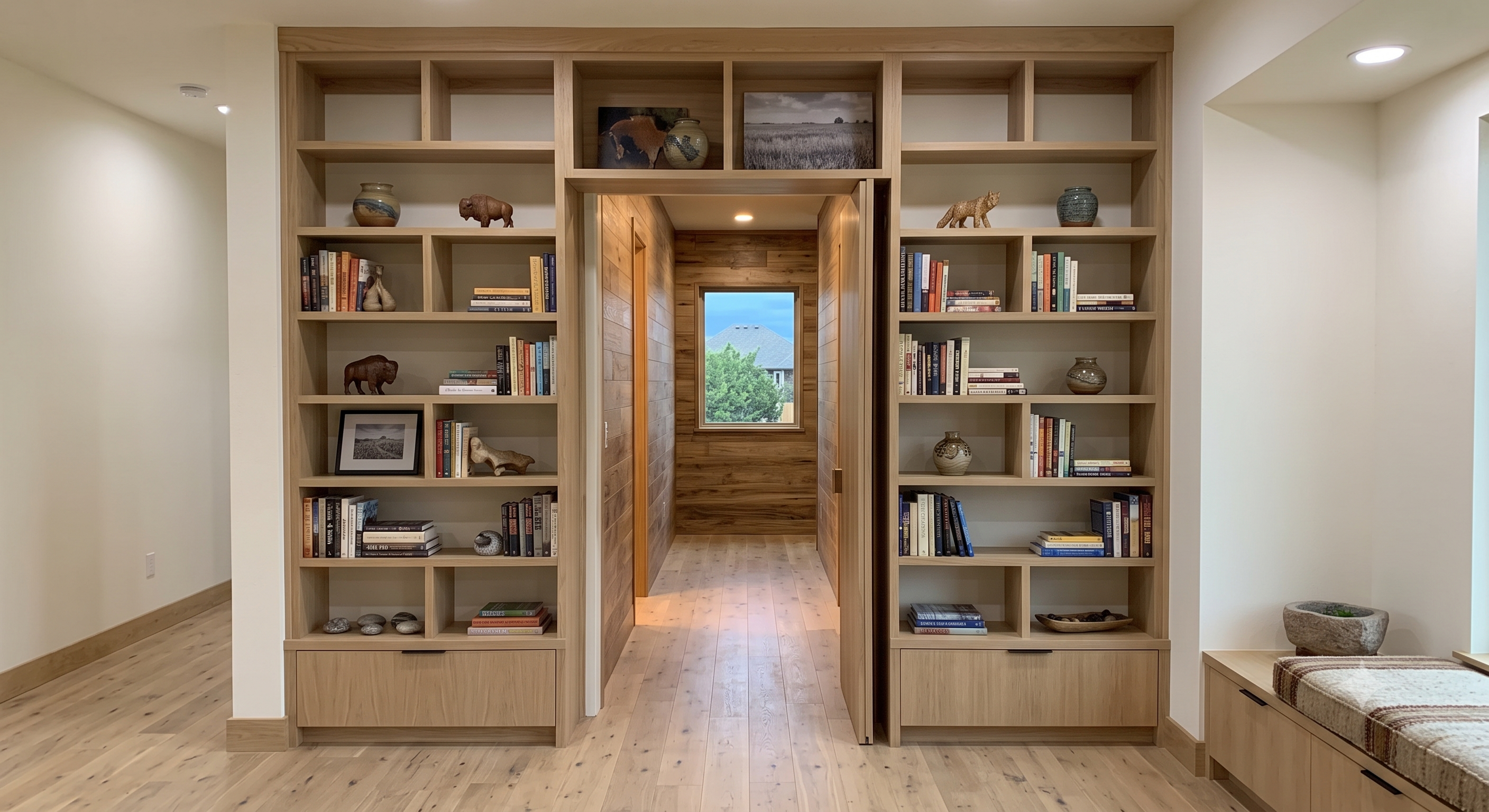 Secret bookcase hidden door opening into secret room