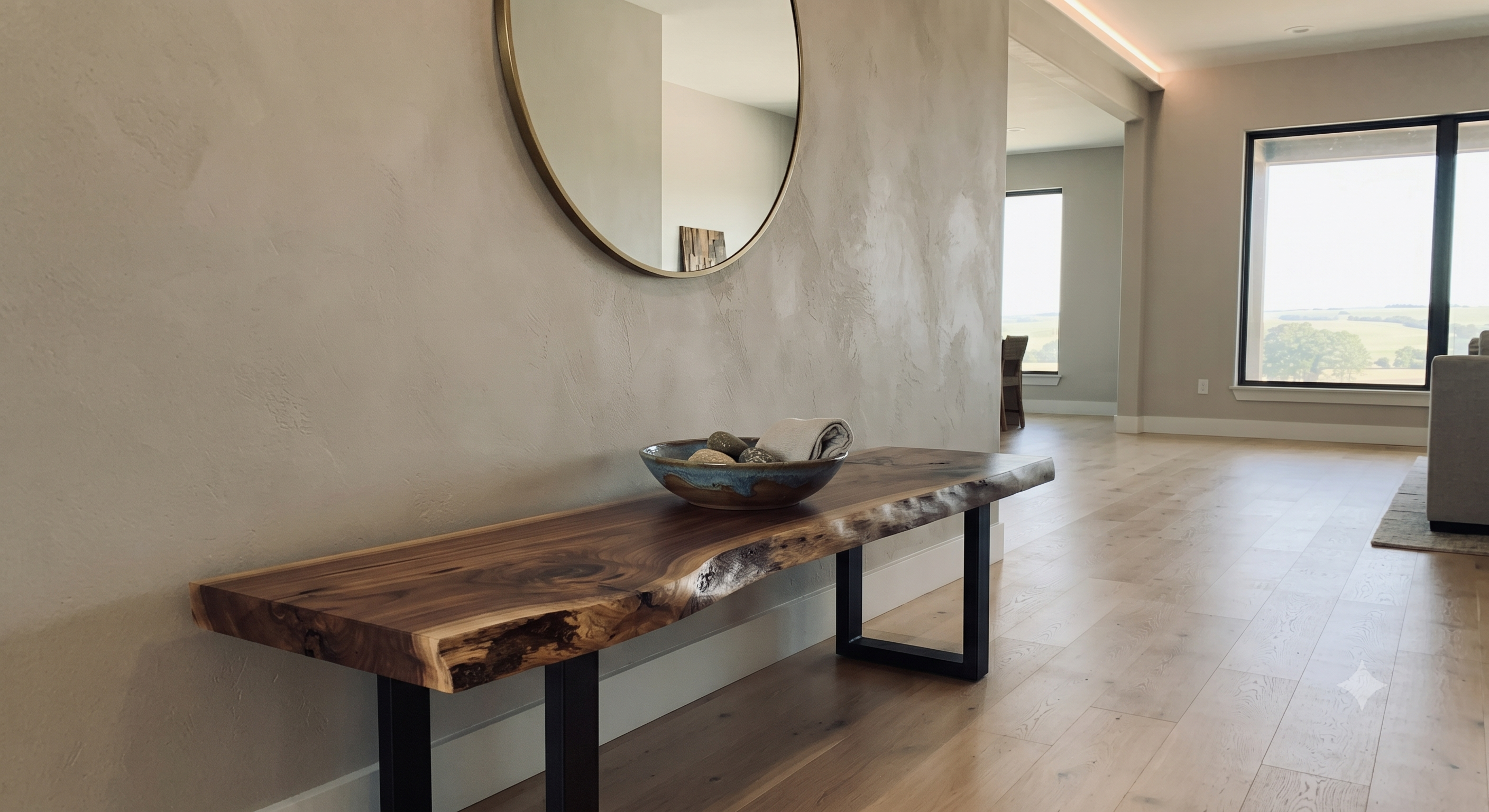 Built-in custom wooden bench with shoe storage drawers