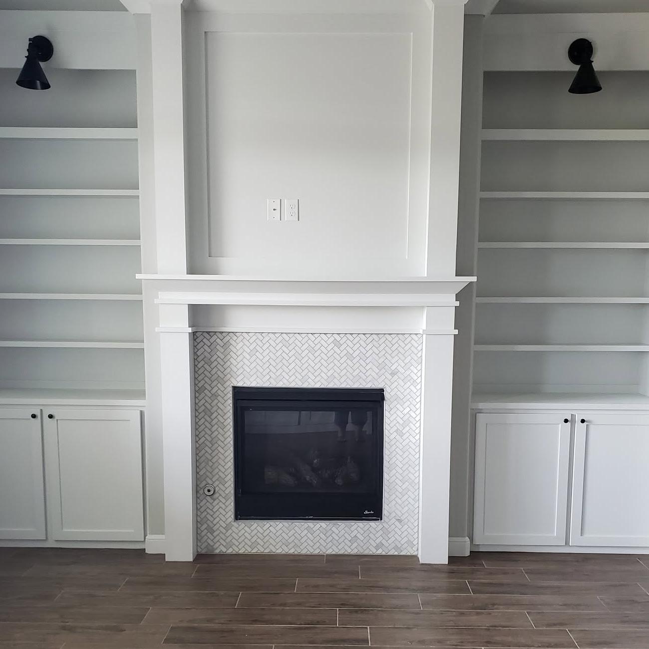 Built-in custom wooden bookshelves