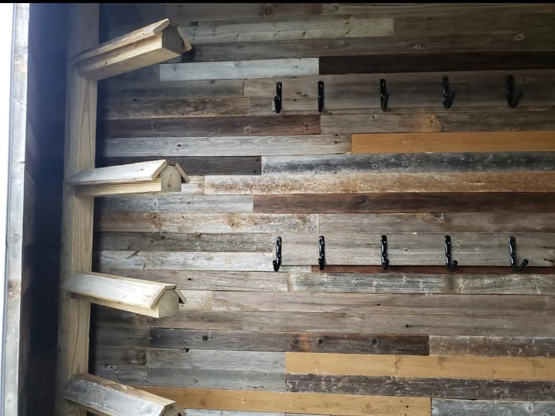 Refurbished barn wood wall board alignment and face nailing
